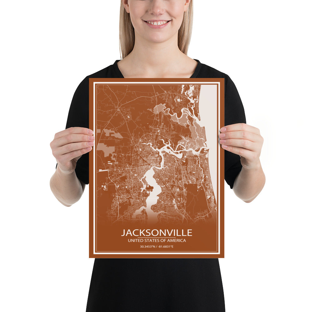 Jacksonville Brown and White Paper Map