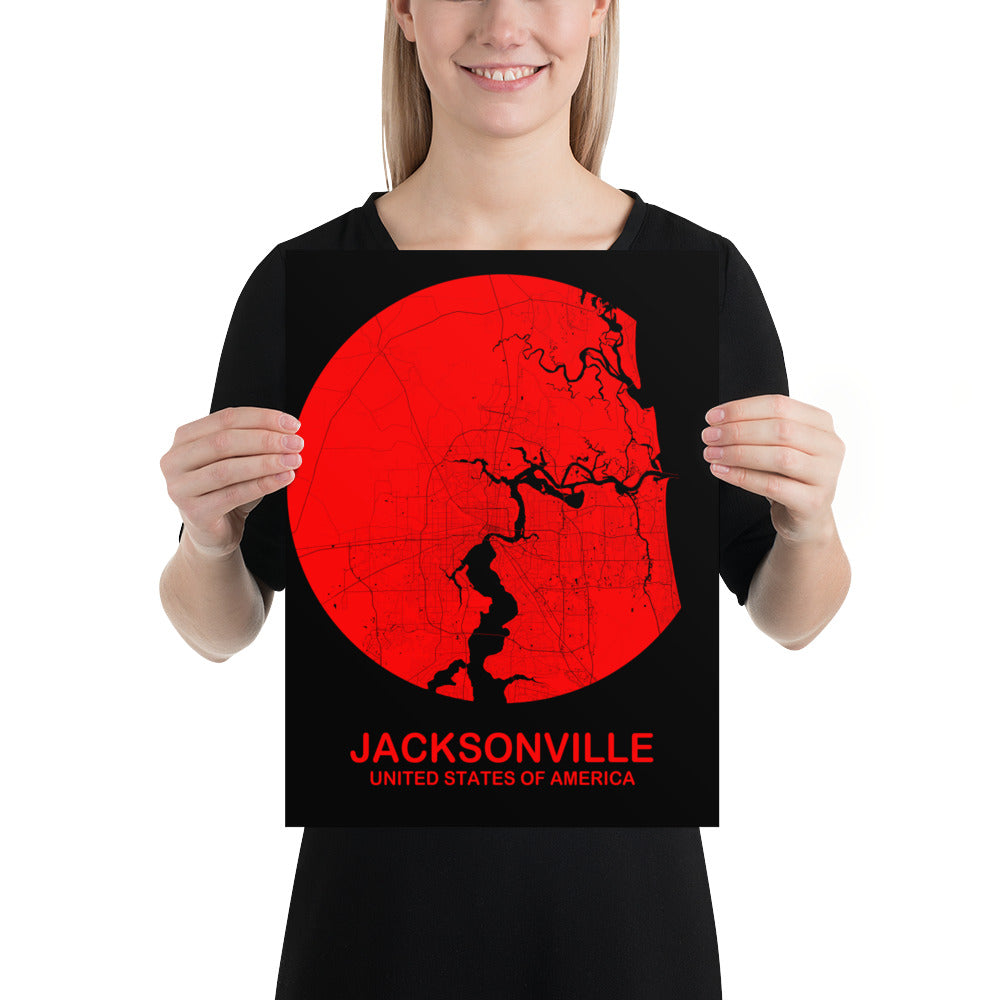 Jacksonville Circular Red Paper Map