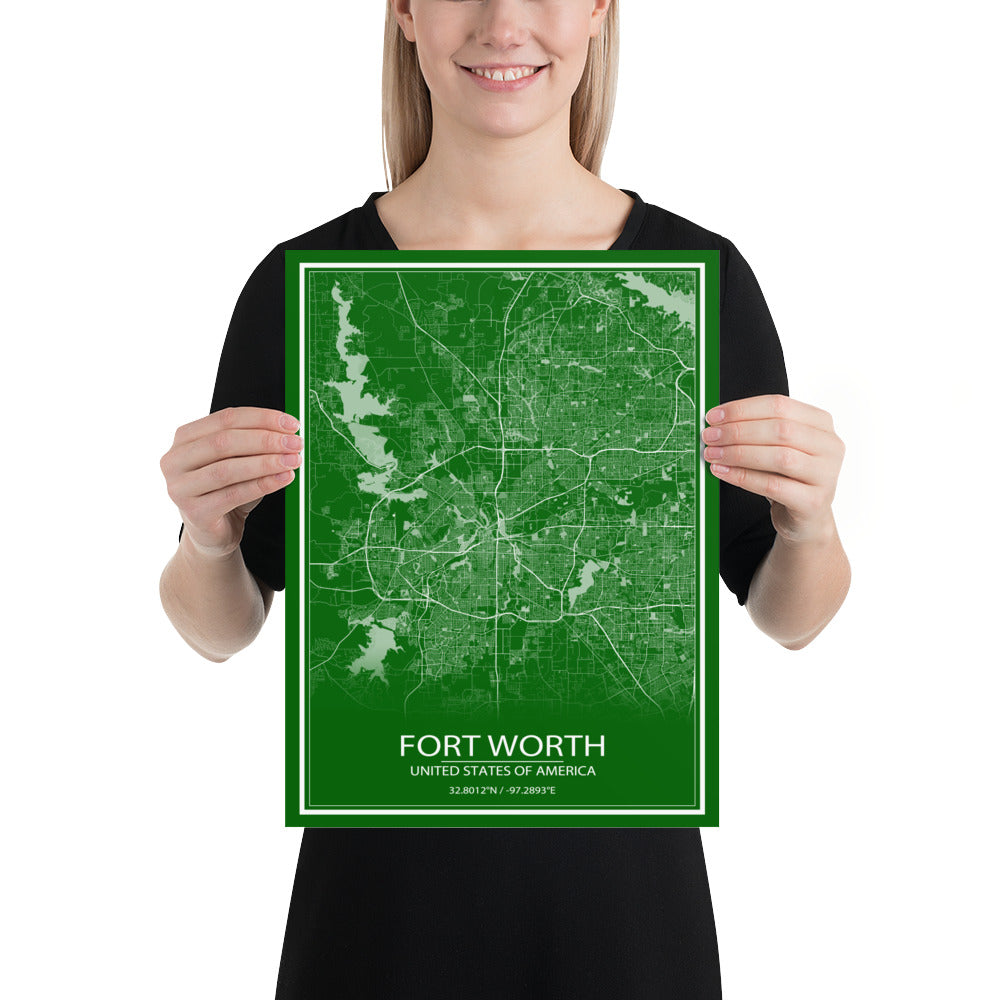 Fort Worth Green and White Paper Map