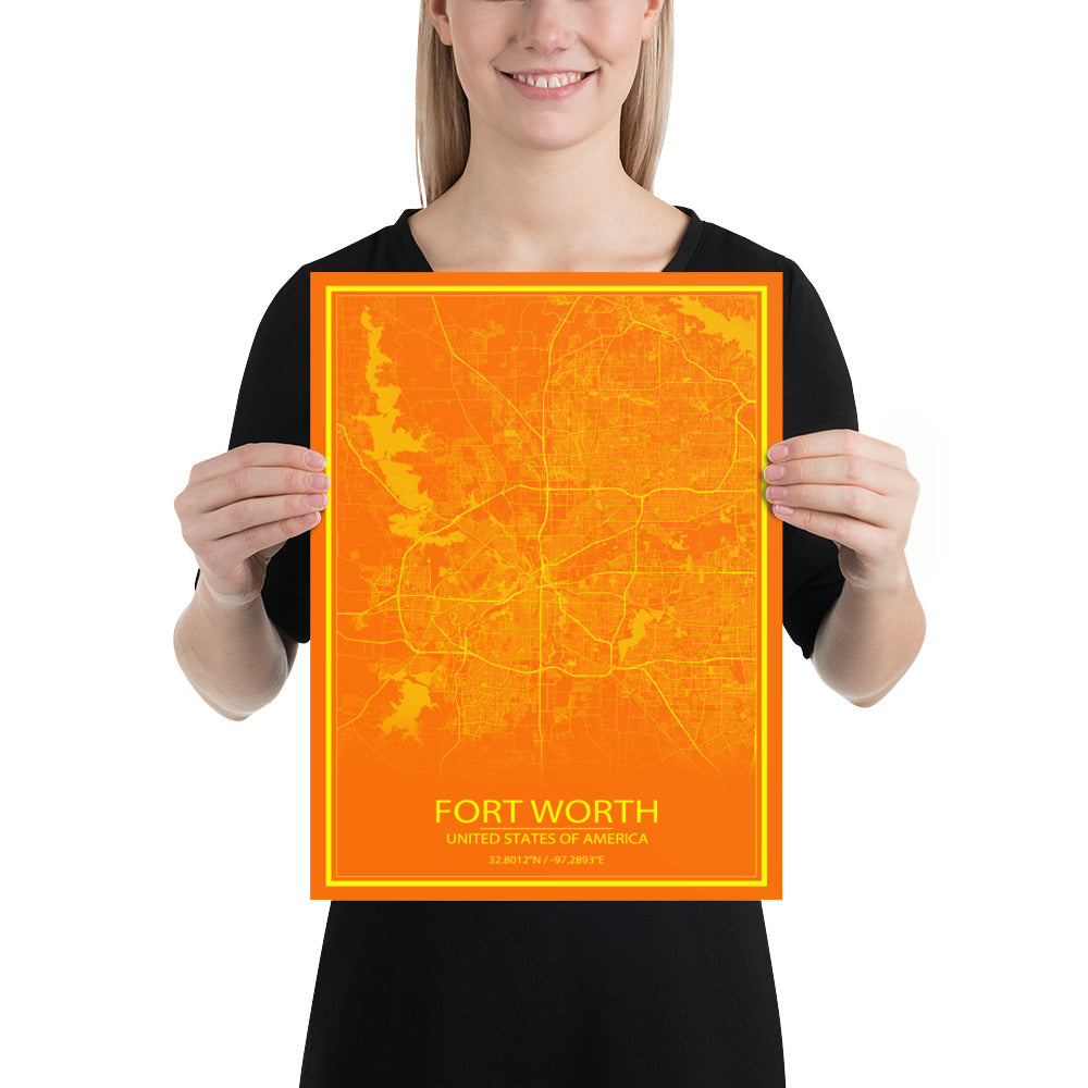 Fort Worth Orange and Yellow Paper Map