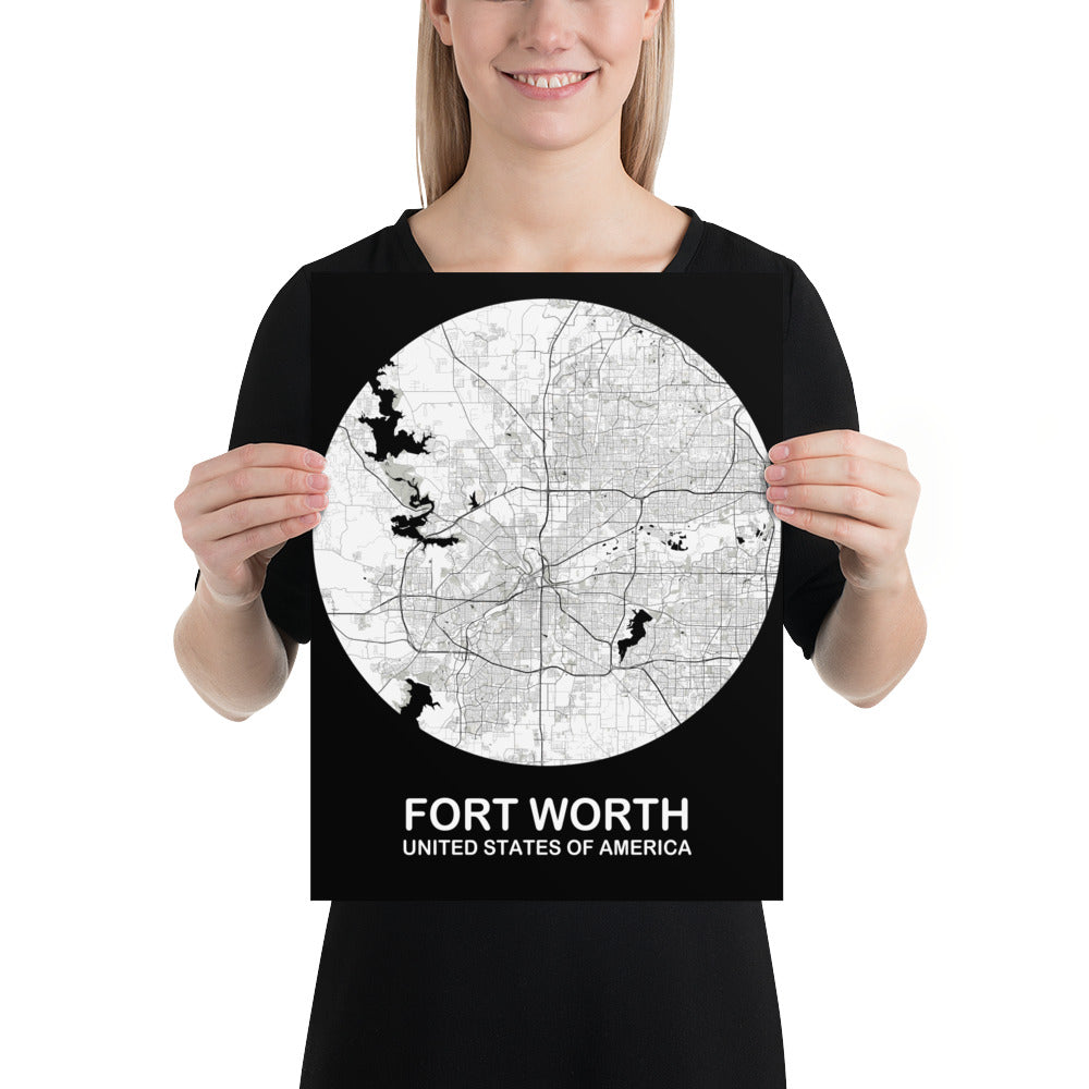 Fort Worth Circular White Paper Map