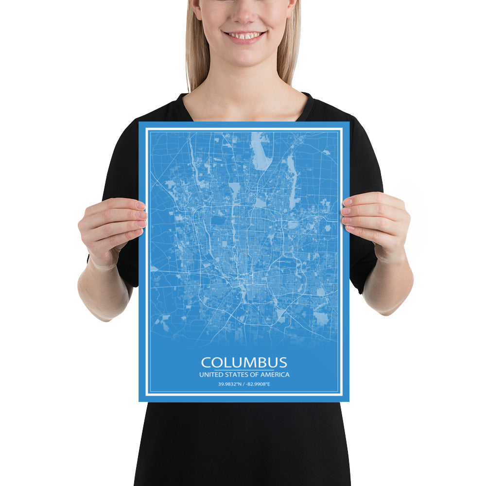 Columbus Blue and White Paper Map