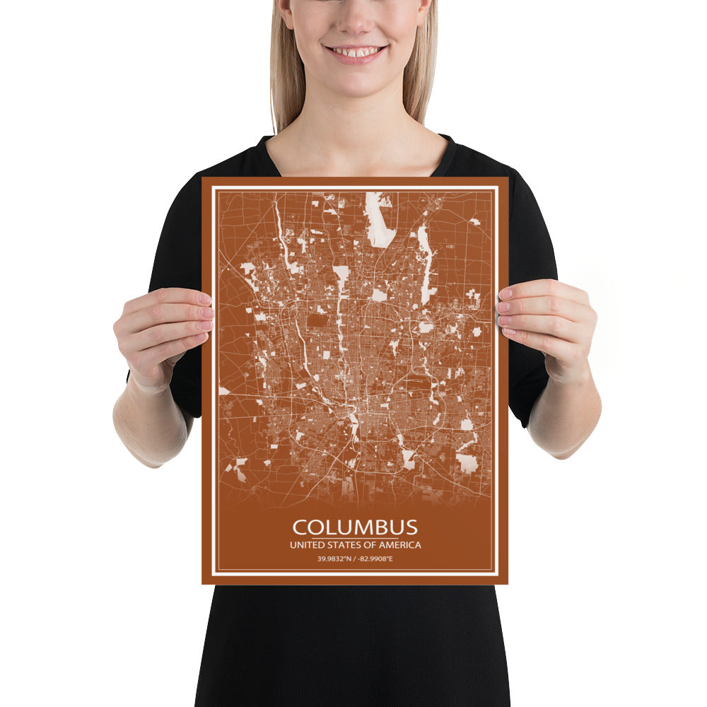 Columbus Brown and White Paper Map