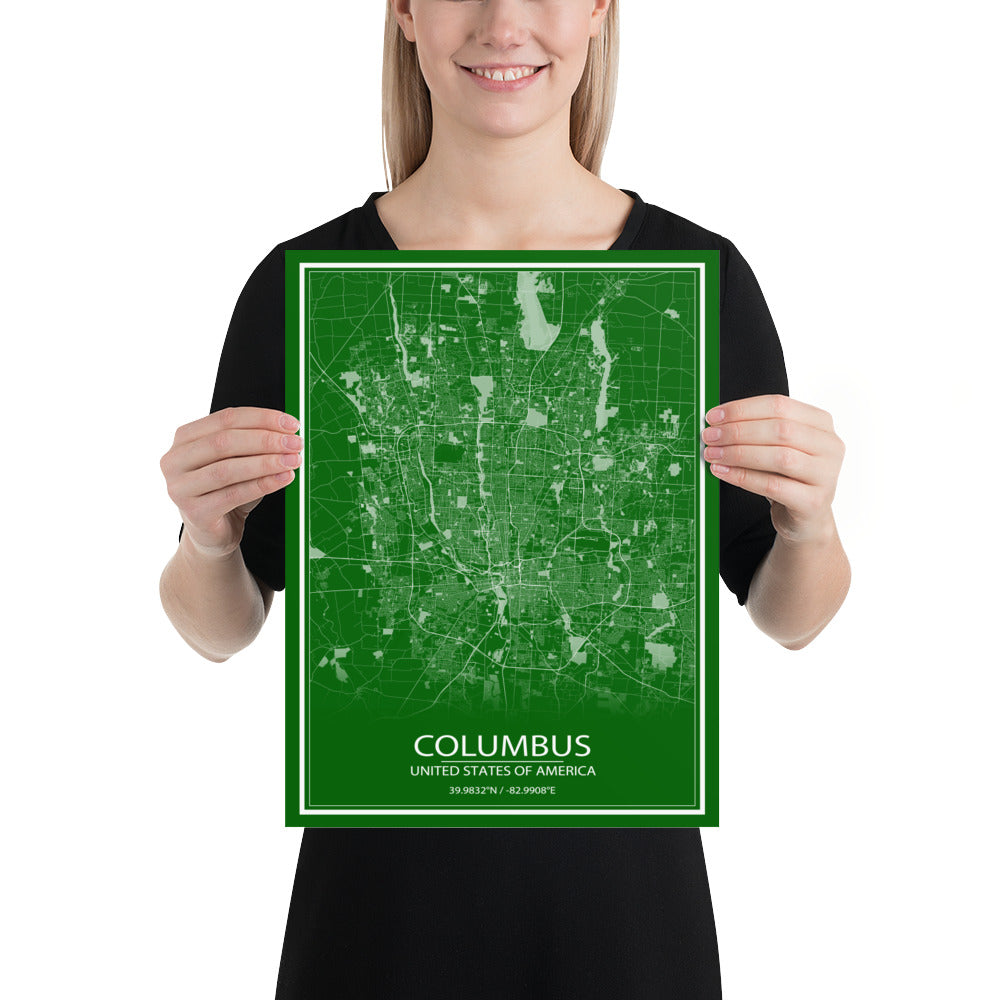 Columbus Green and White Paper Map