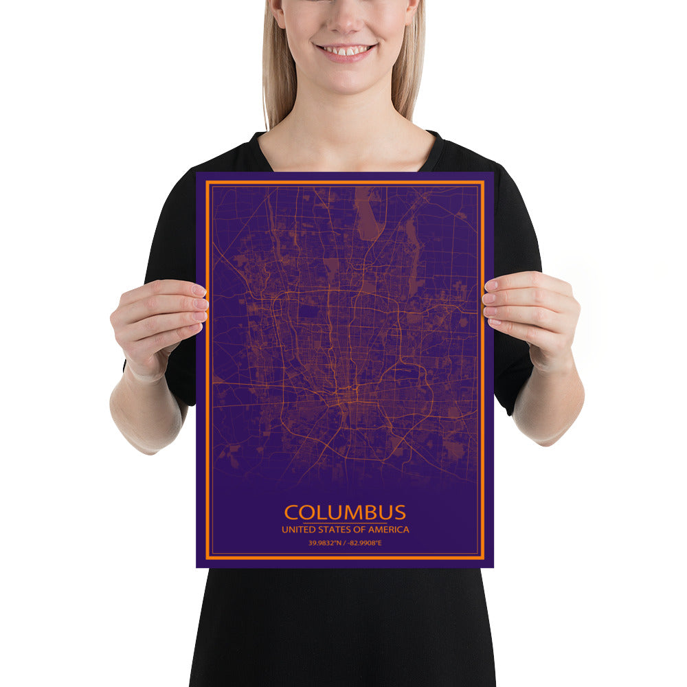 Columbus Purple and Orange Paper Map