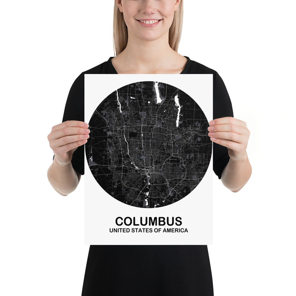 Columbus Circular Black Paper Map