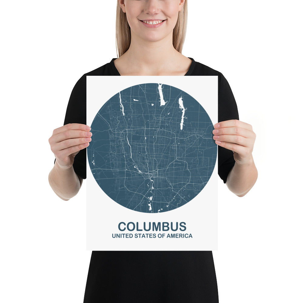 Columbus Circular Blue Paper Map