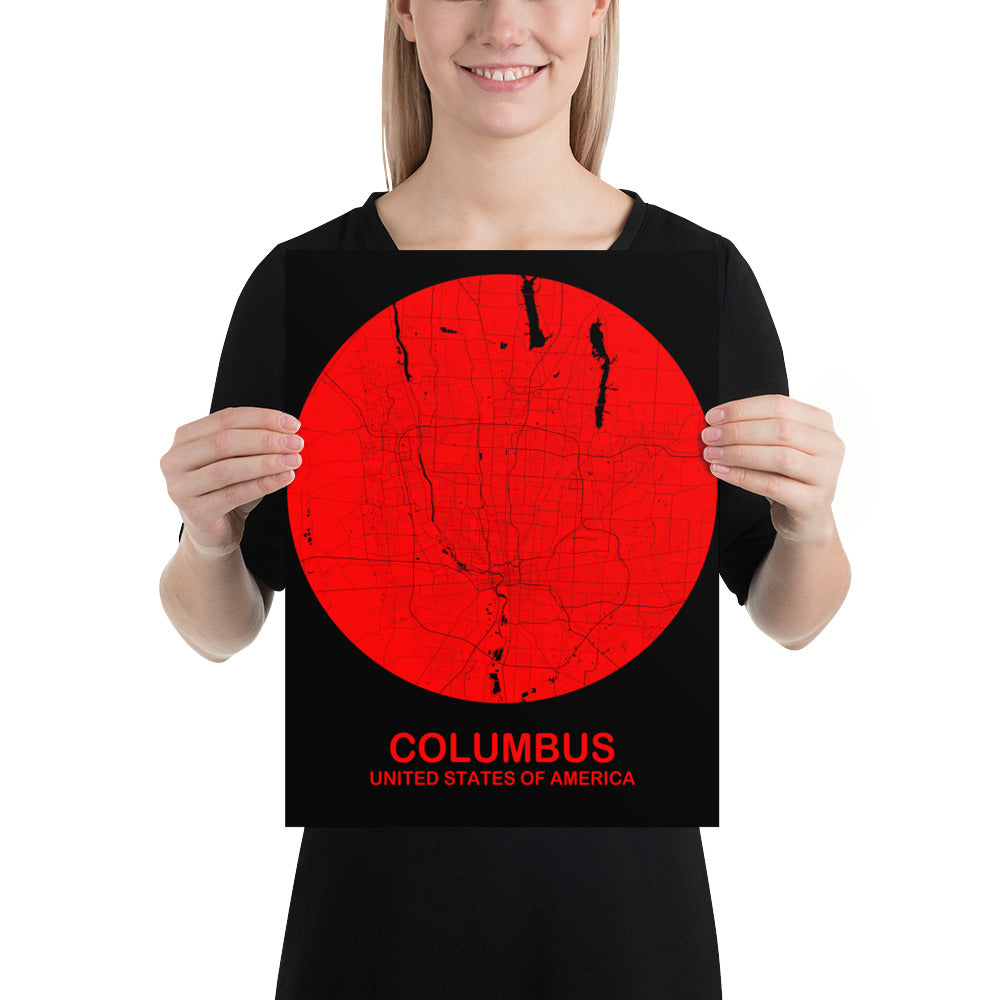 Columbus Circular Red Paper Map