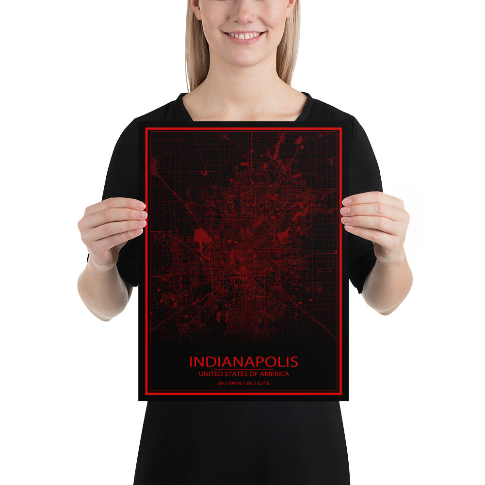 Indianapolis Black and Red Paper Map