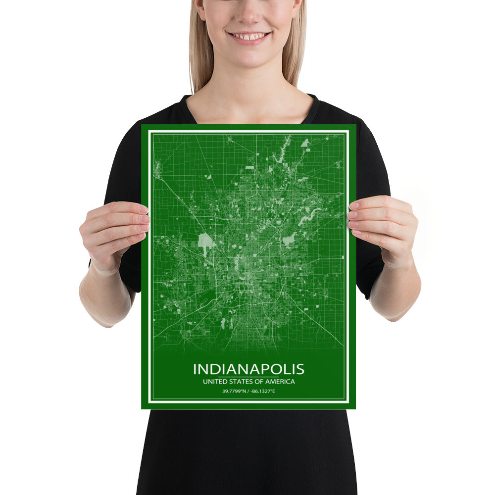 Indianapolis Green and White Paper Map