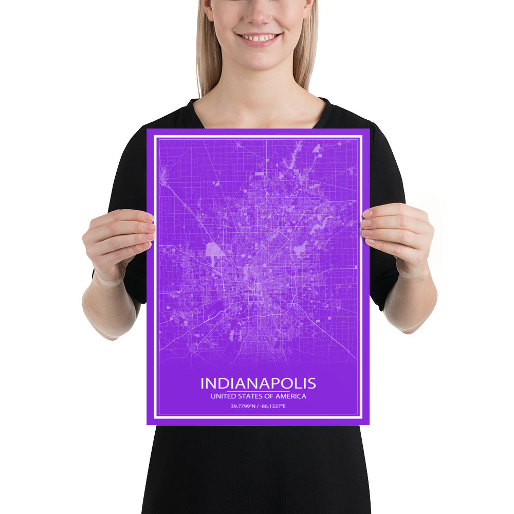 Indianapolis Purple and White Paper Map