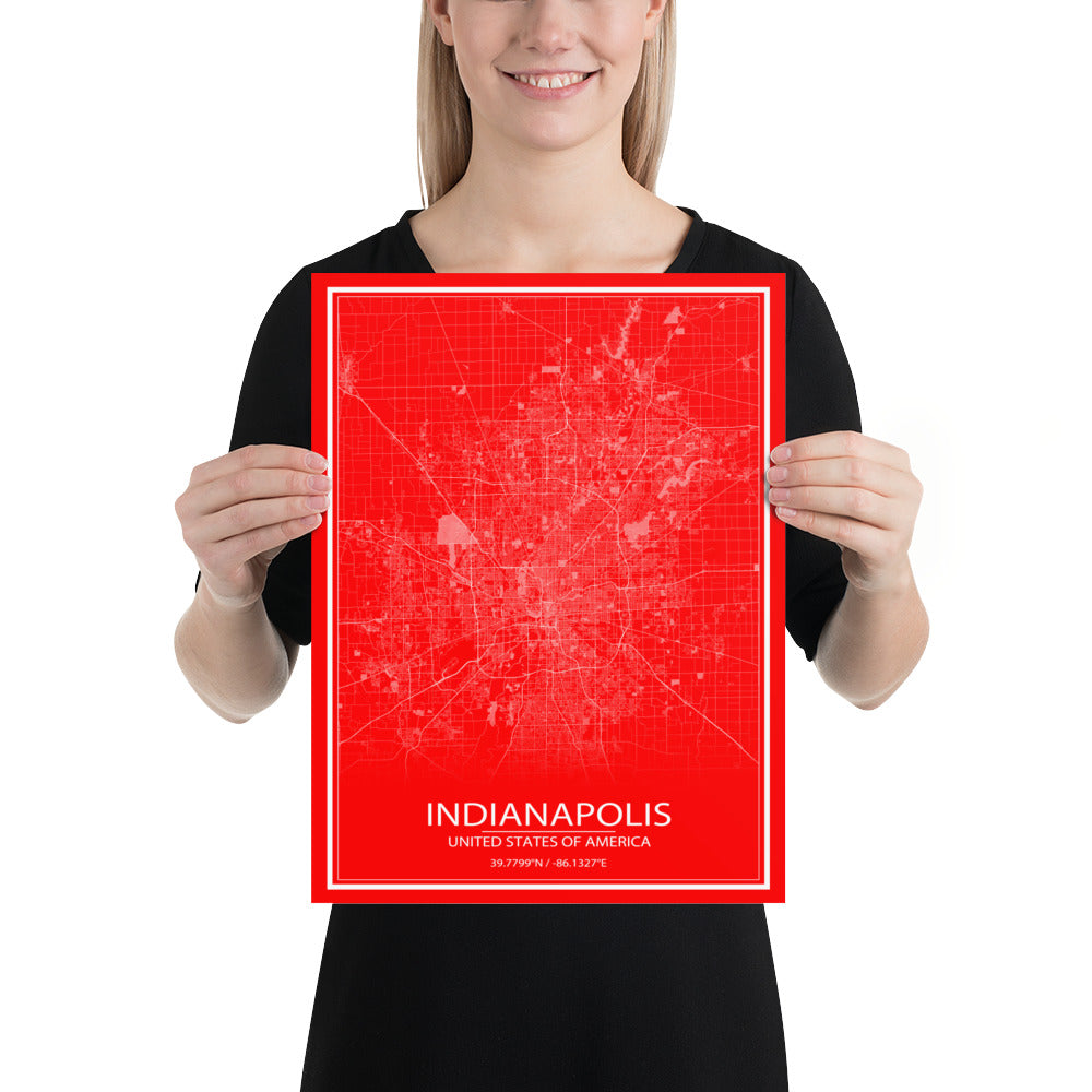 Indianapolis Red and White Paper Map