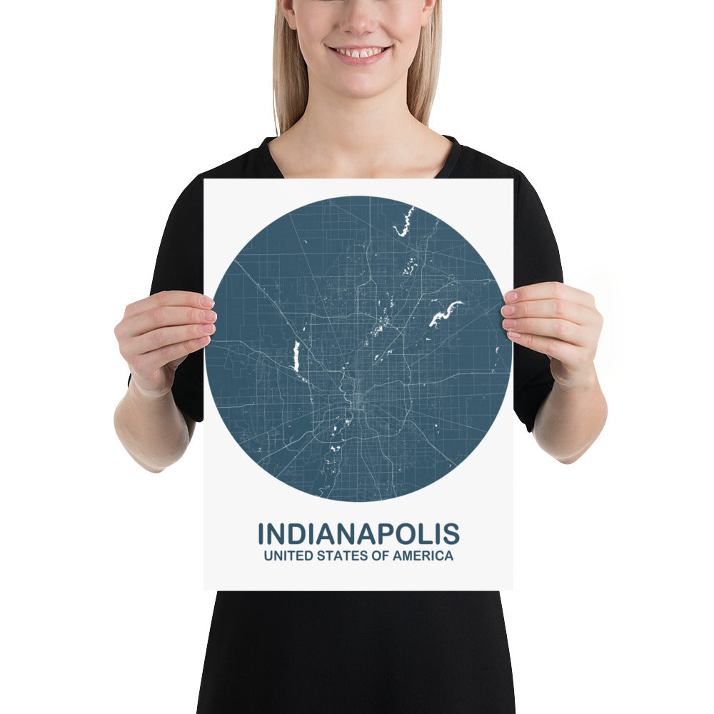 Indianapolis Circular Blue Paper Map