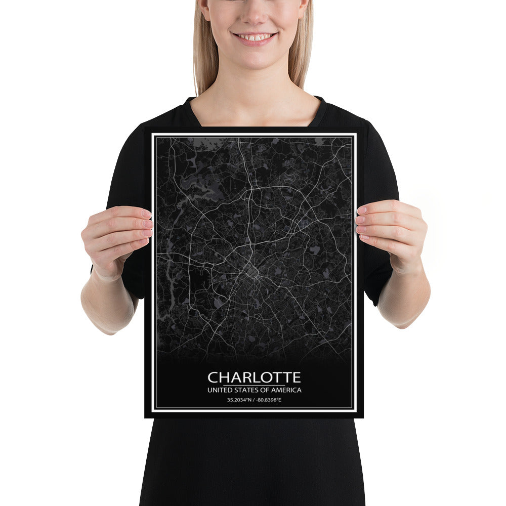 Charlotte Black Paper Map