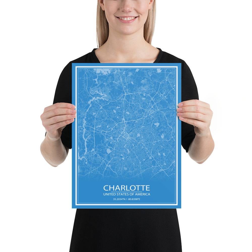 Charlotte Blue and White Paper Map