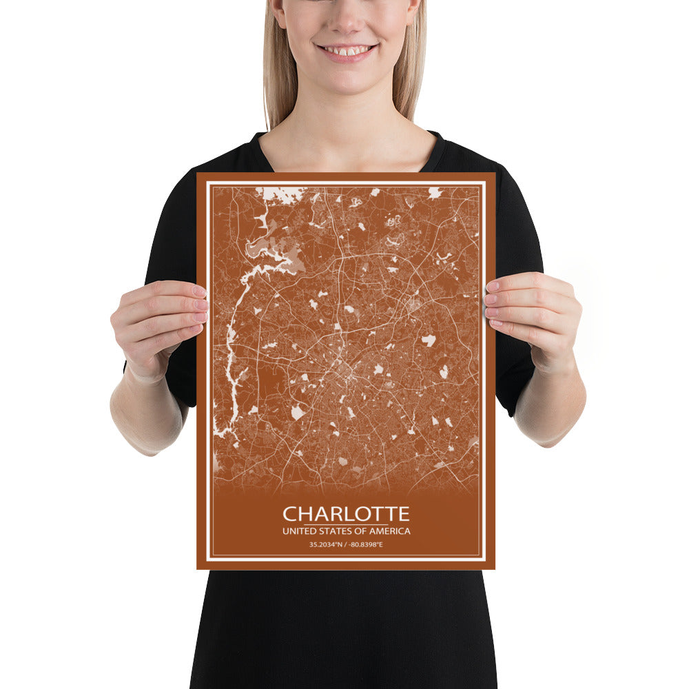 Charlotte Brown and White Paper Map