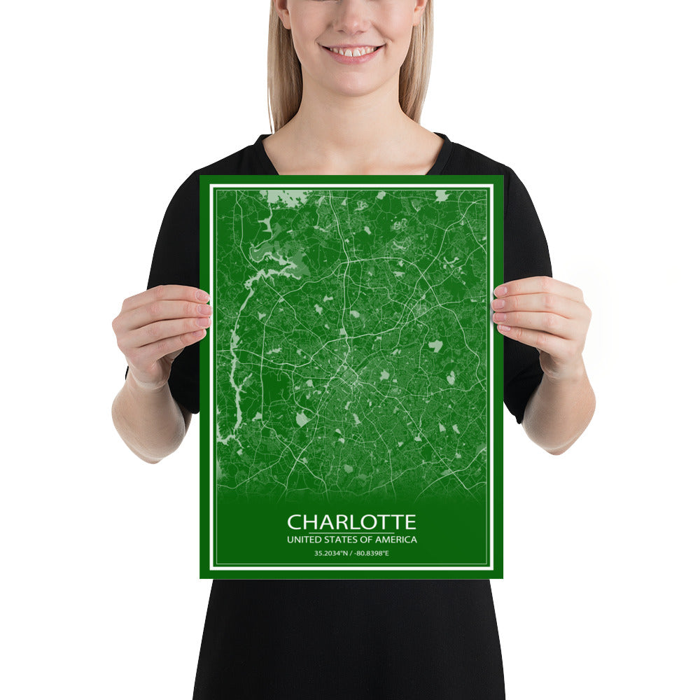 Charlotte Green and White Paper Map