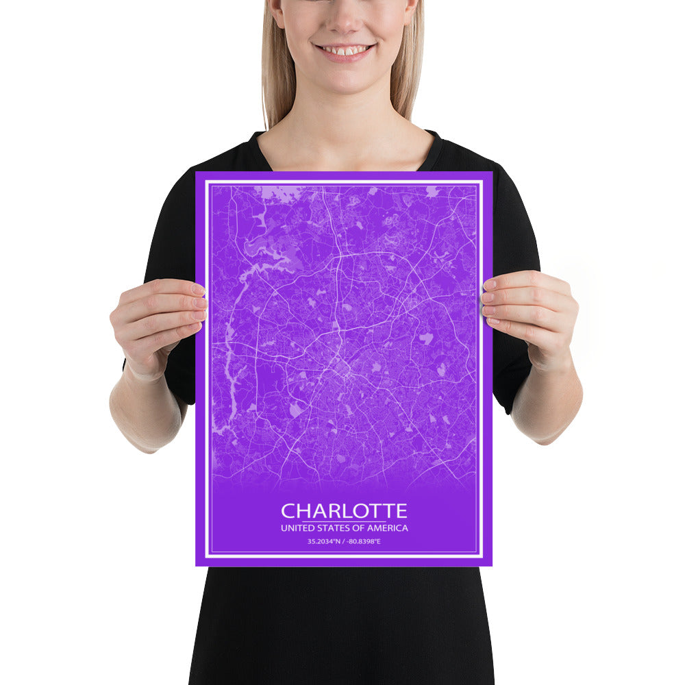 Charlotte Purple and White Paper Map