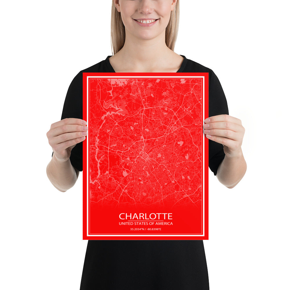 Charlotte Red and White Paper Map