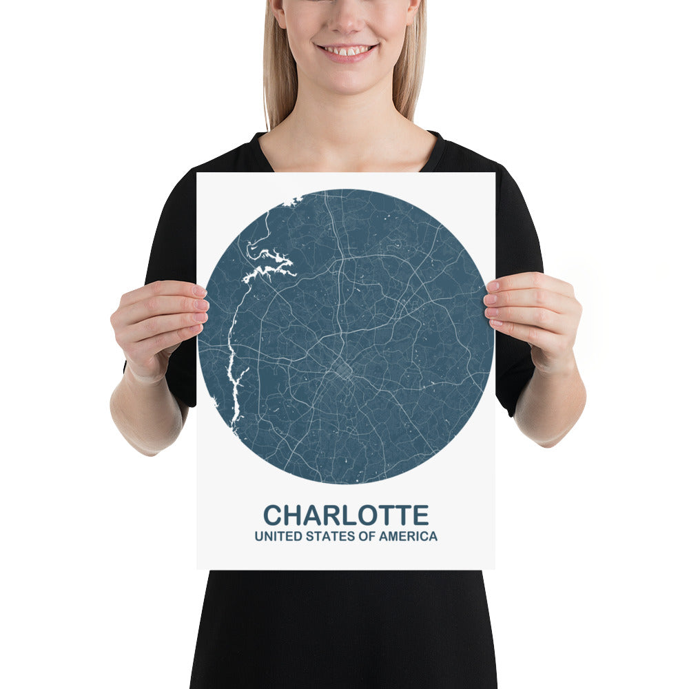 Charlotte Circular Blue Paper Map