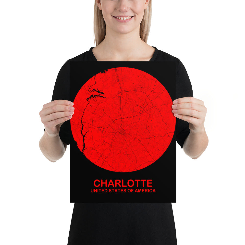 Charlotte Circular Red Paper Map