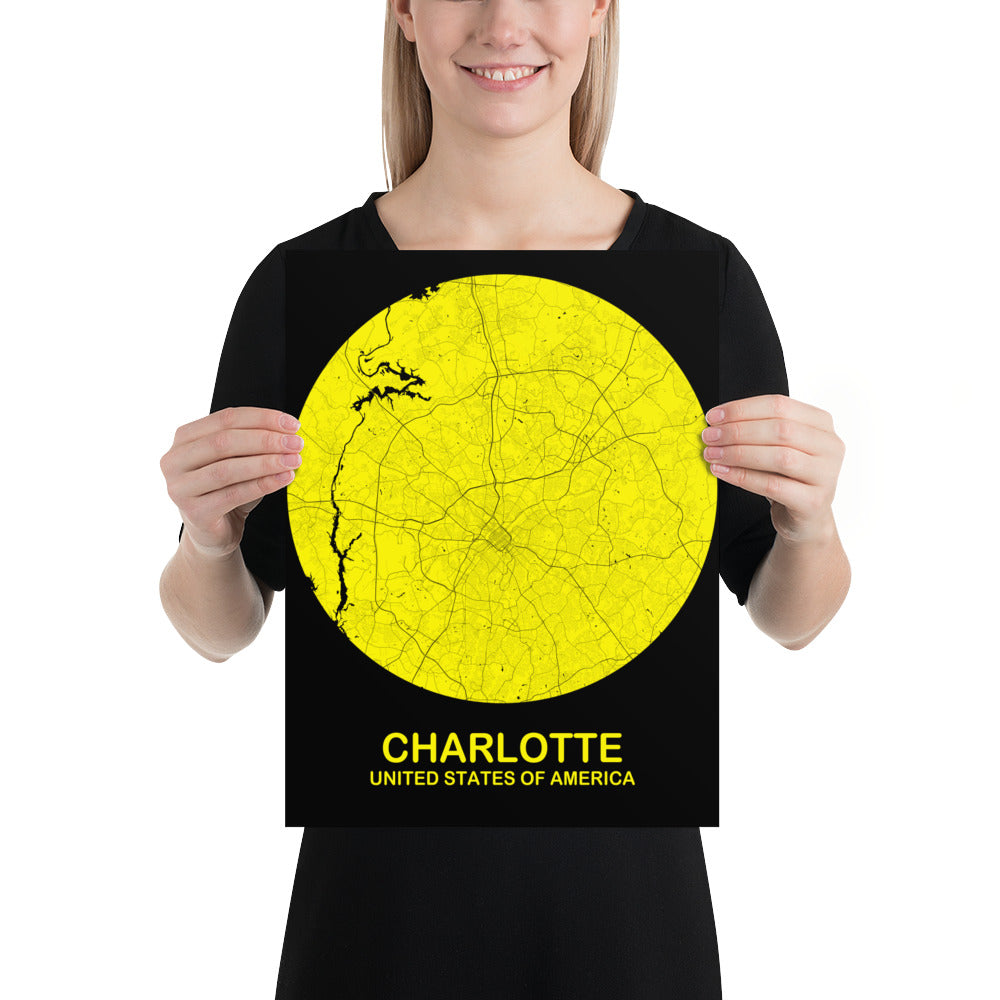 Charlotte Circular Yellow Paper Map