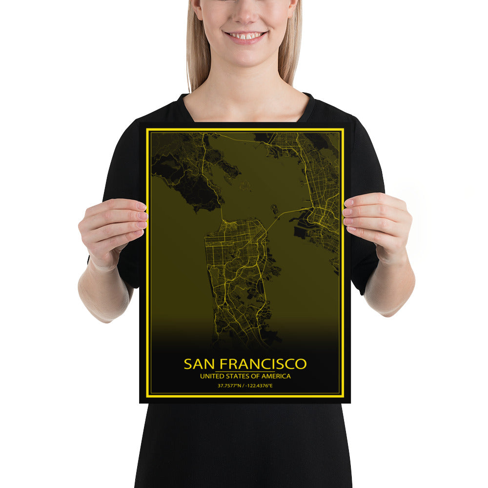 San Francisco Black and Yellow Paper Map