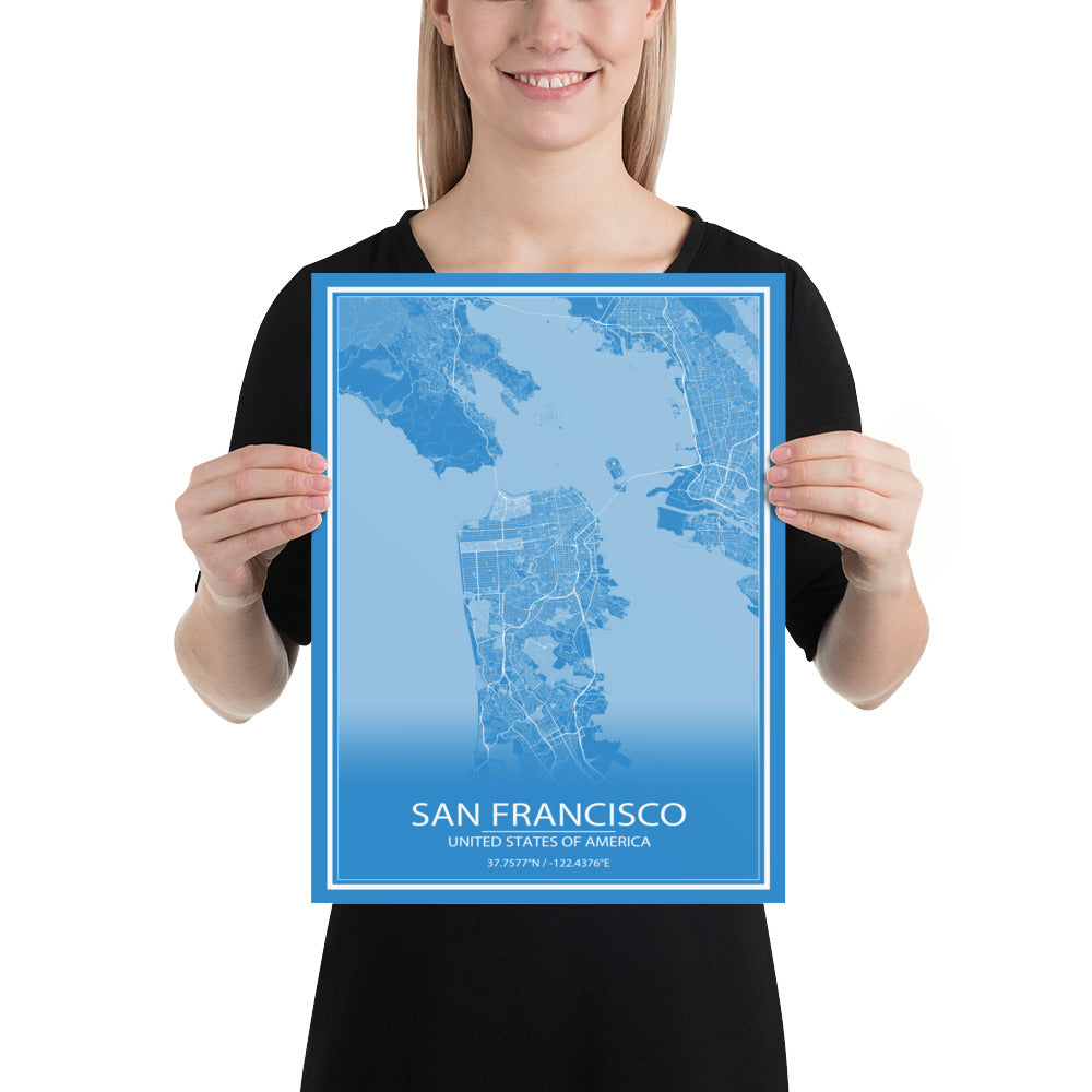 San Francisco Blue and White Paper Map