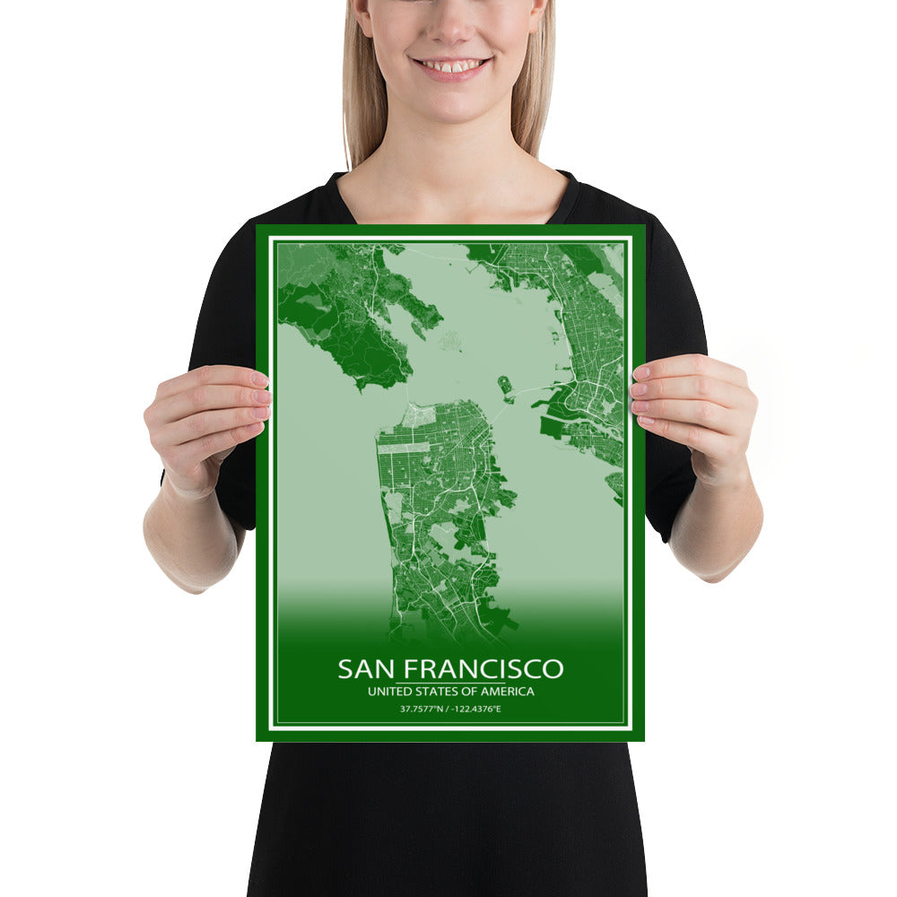 San Francisco Green and White Paper Map