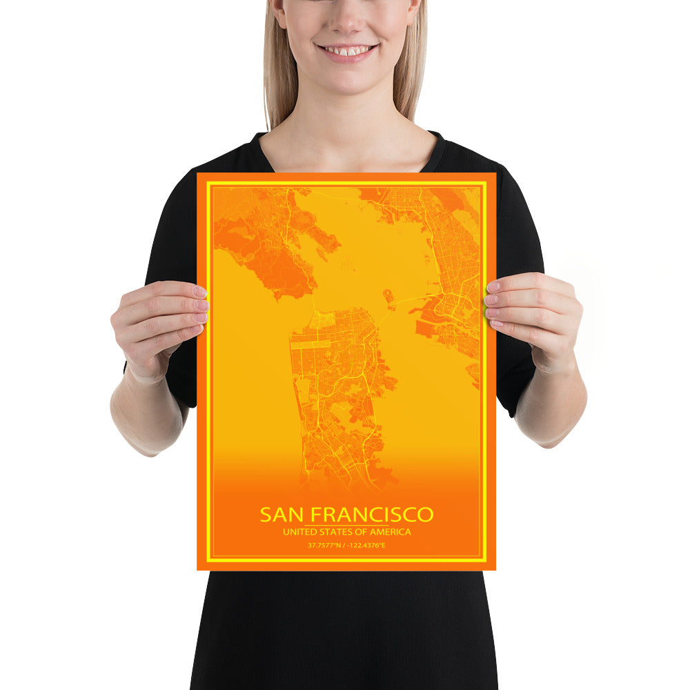 San Francisco Orange and Yellow Paper Map