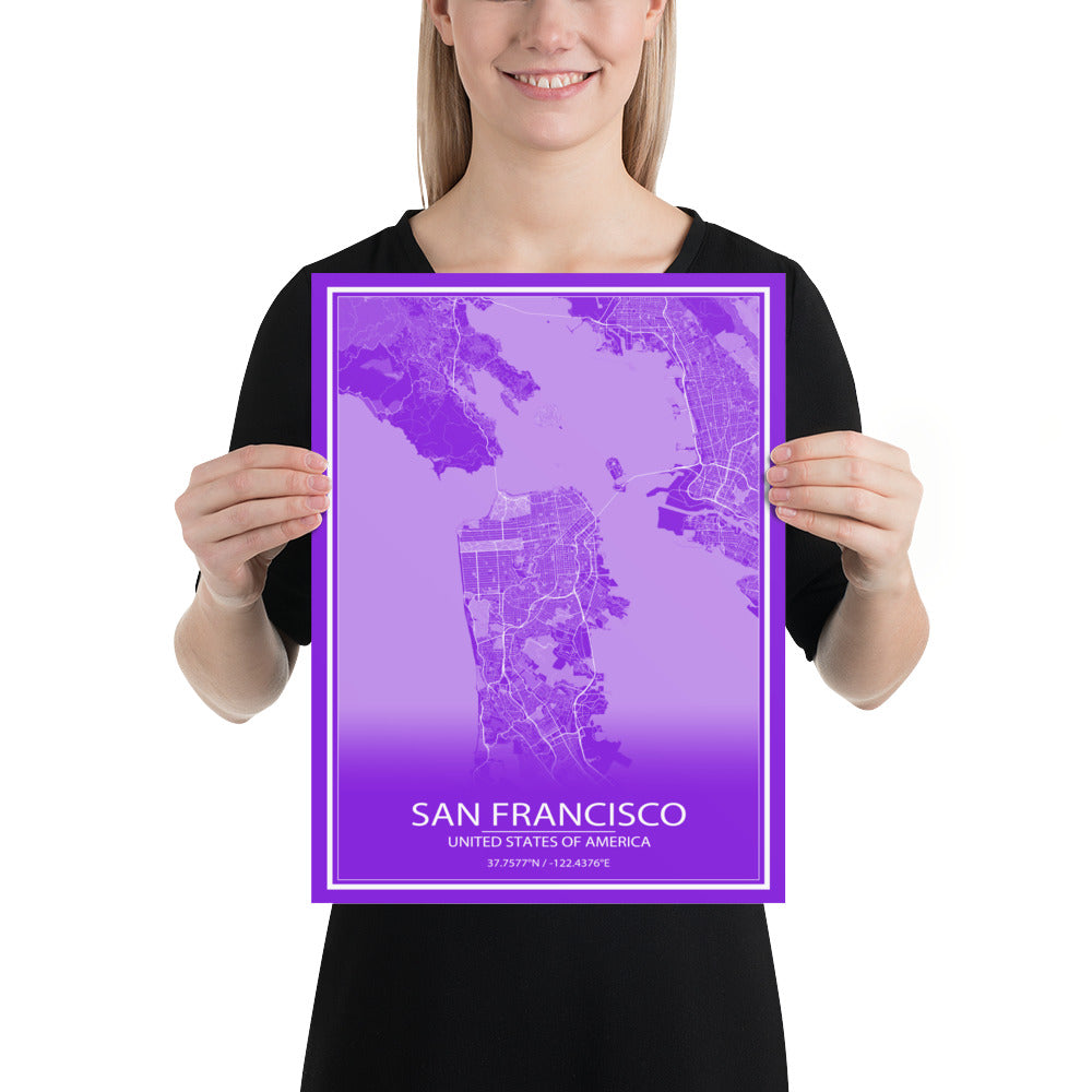 San Francisco Purple and White Paper Map