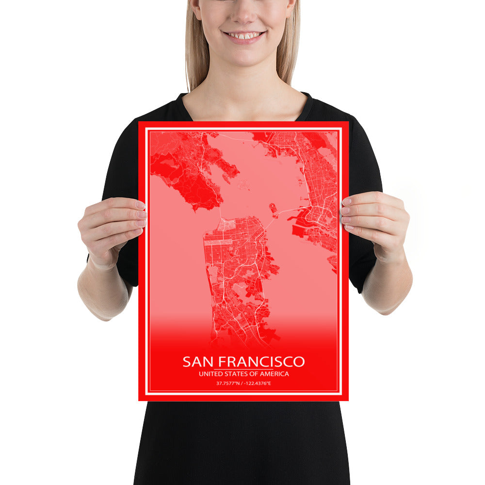 San Francisco Red and White Paper Map