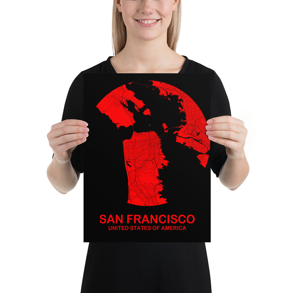 San Francisco Circular Red Paper Map