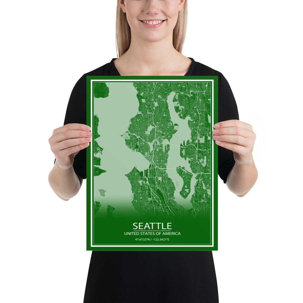 Seattle Green and White Paper Map