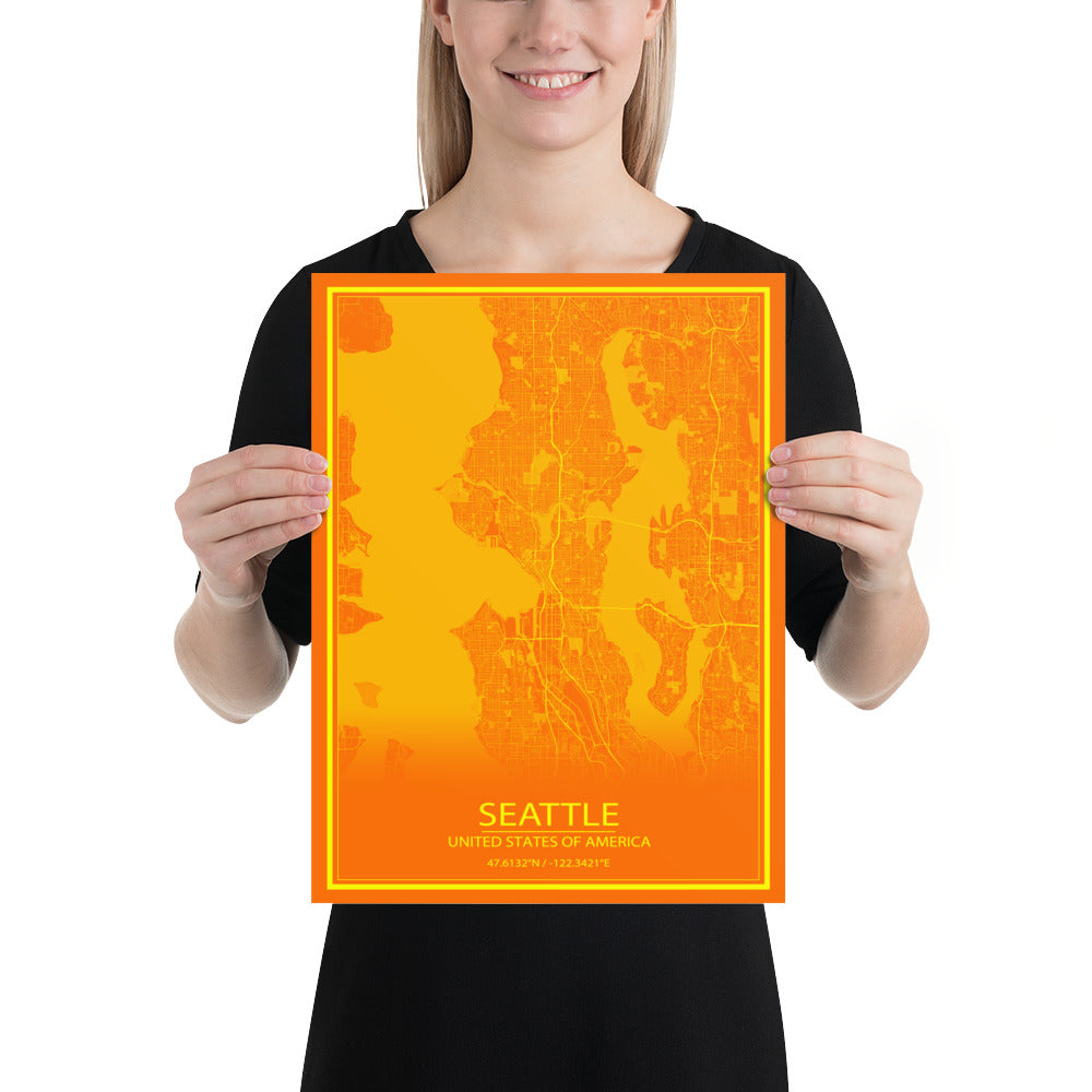 Seattle Orange and Yellow Paper Map