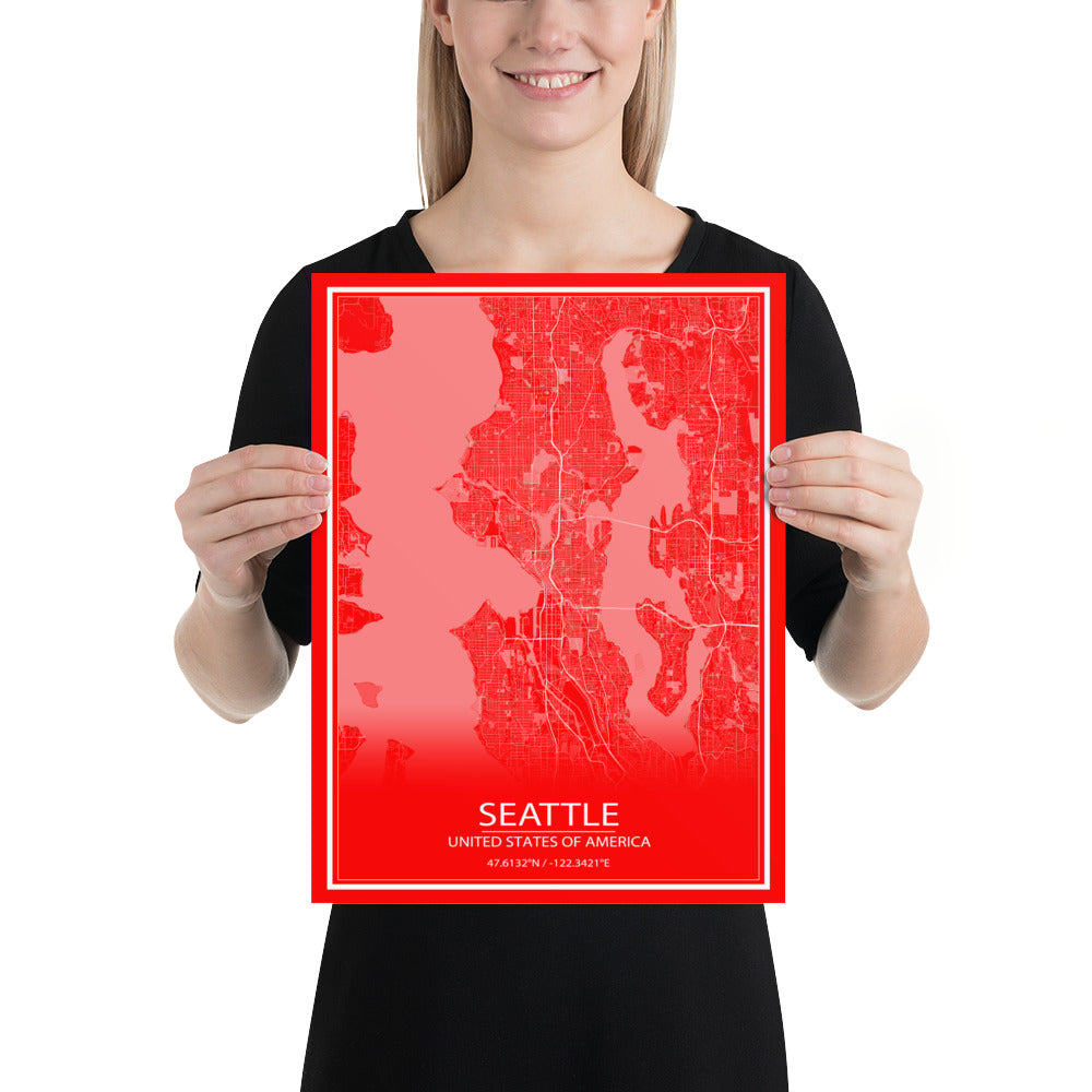 Seattle Red and White Paper Map