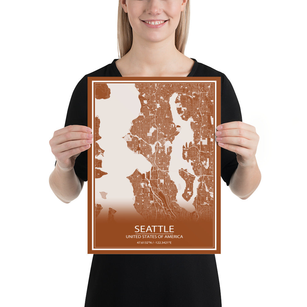 Seattle Brown and White Paper Map