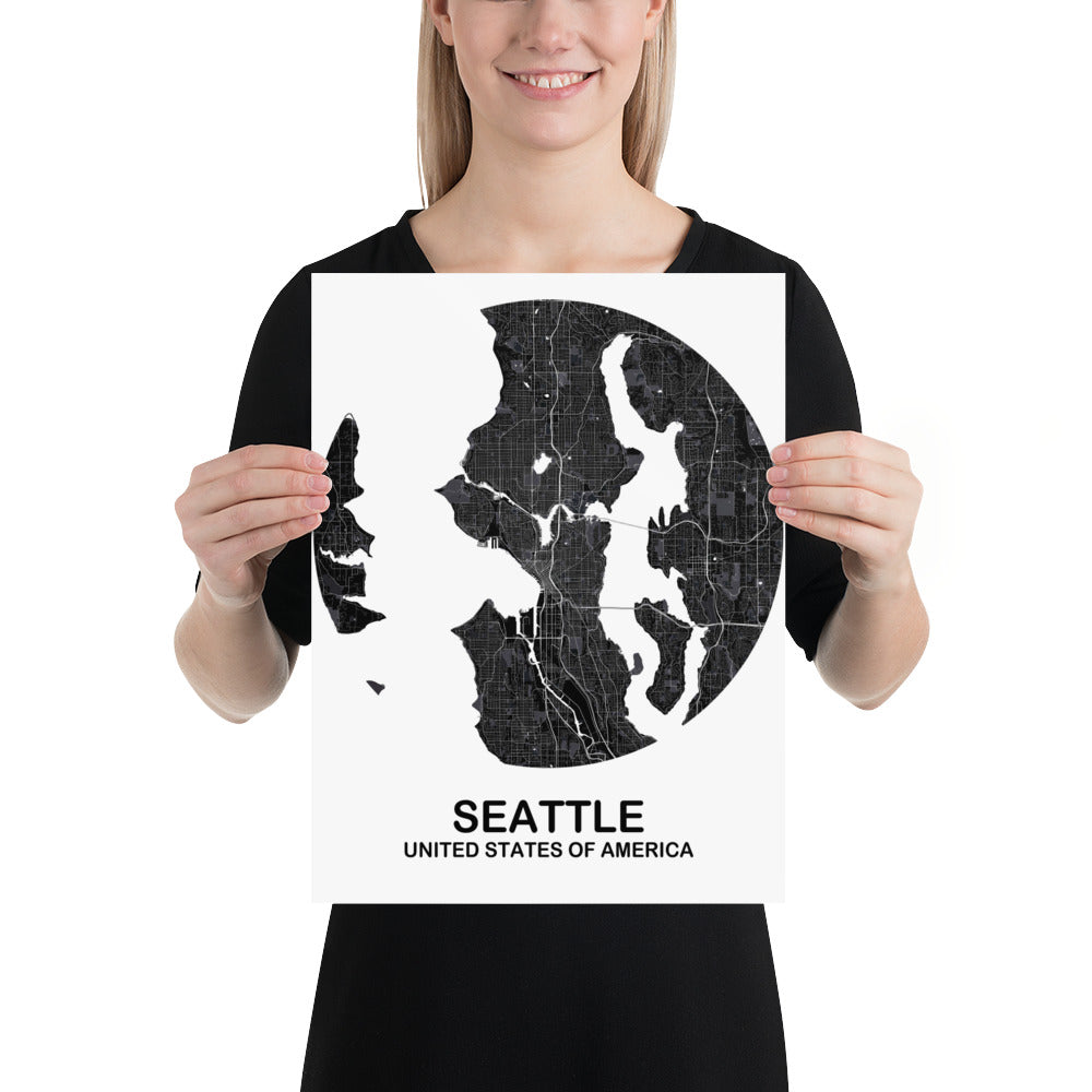 Seattle Circular Black Paper Map