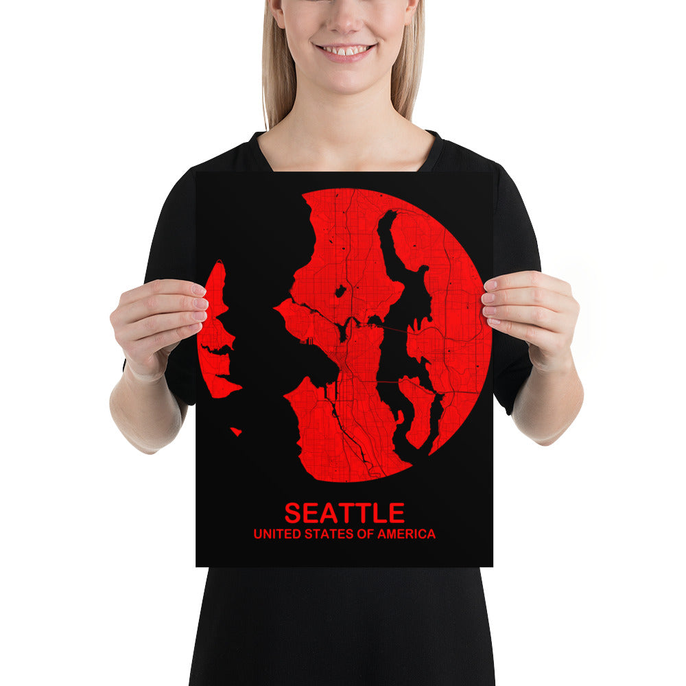 Seattle Circular Red Paper Map