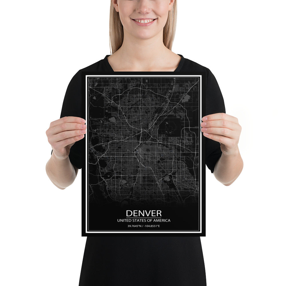 Denver Black Paper Map