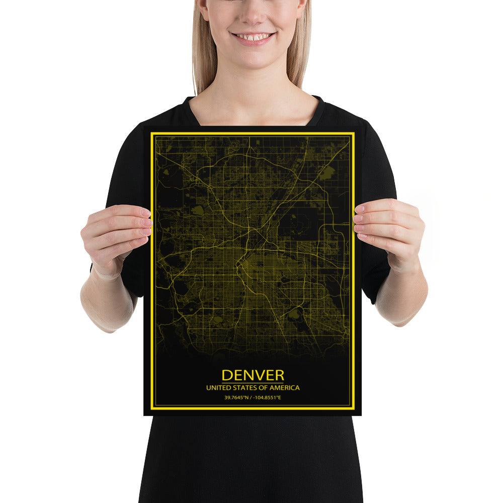 Denver Black and Yellow Paper Map