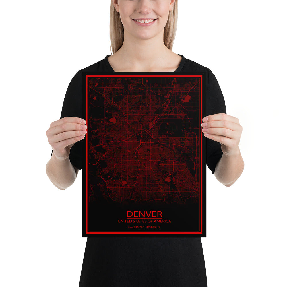 Denver Black and Red Paper Map