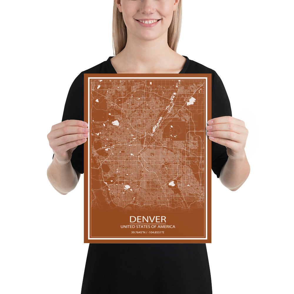 Denver Brown and White Paper Map