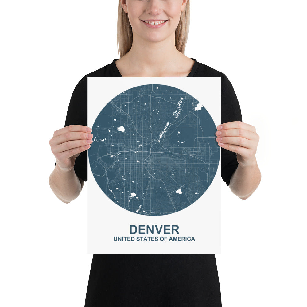 Denver Circular Blue Paper Map