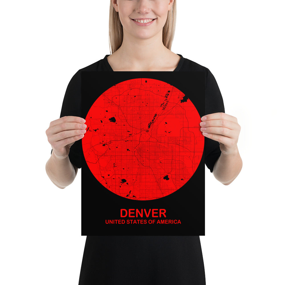 Denver Circular Red Paper Map