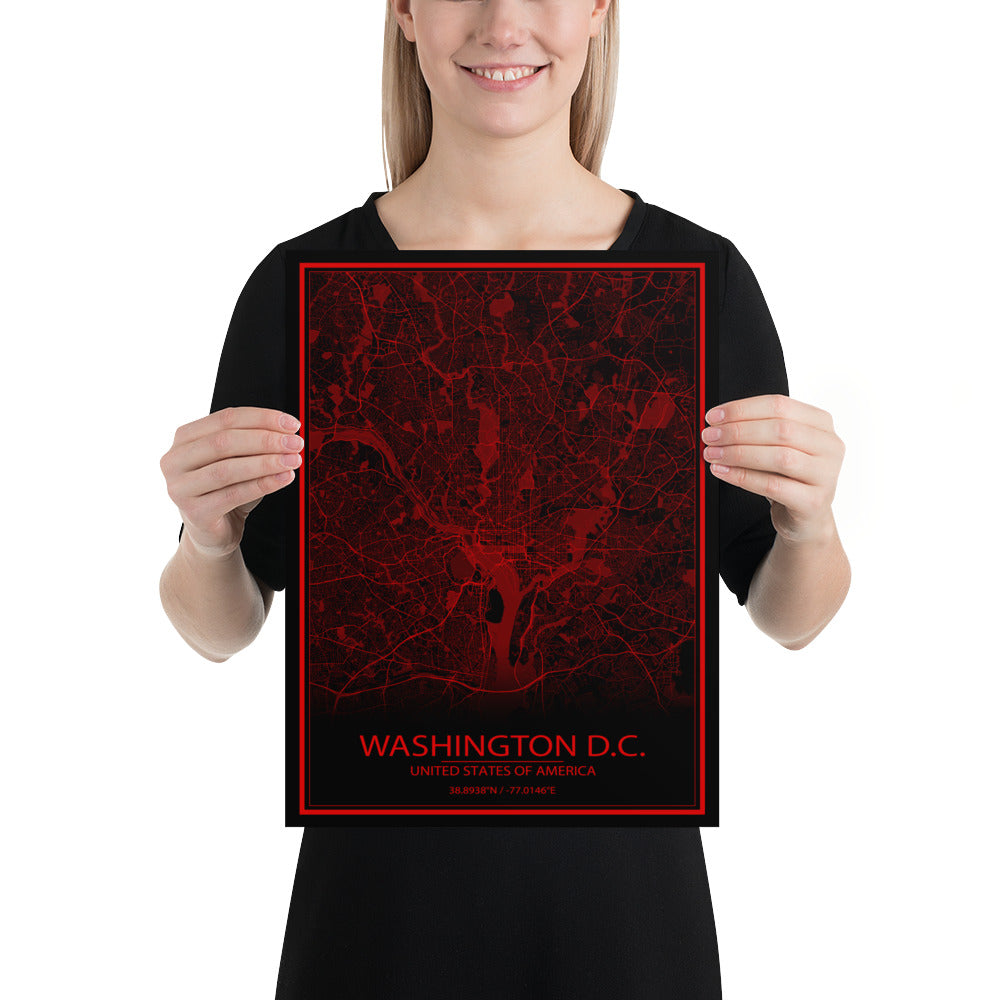 Washington, D.C. Black and Red Paper Map