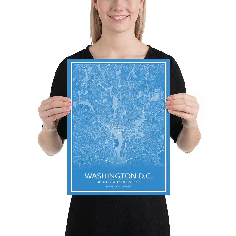 Washington, D.C. Blue and White Paper Map