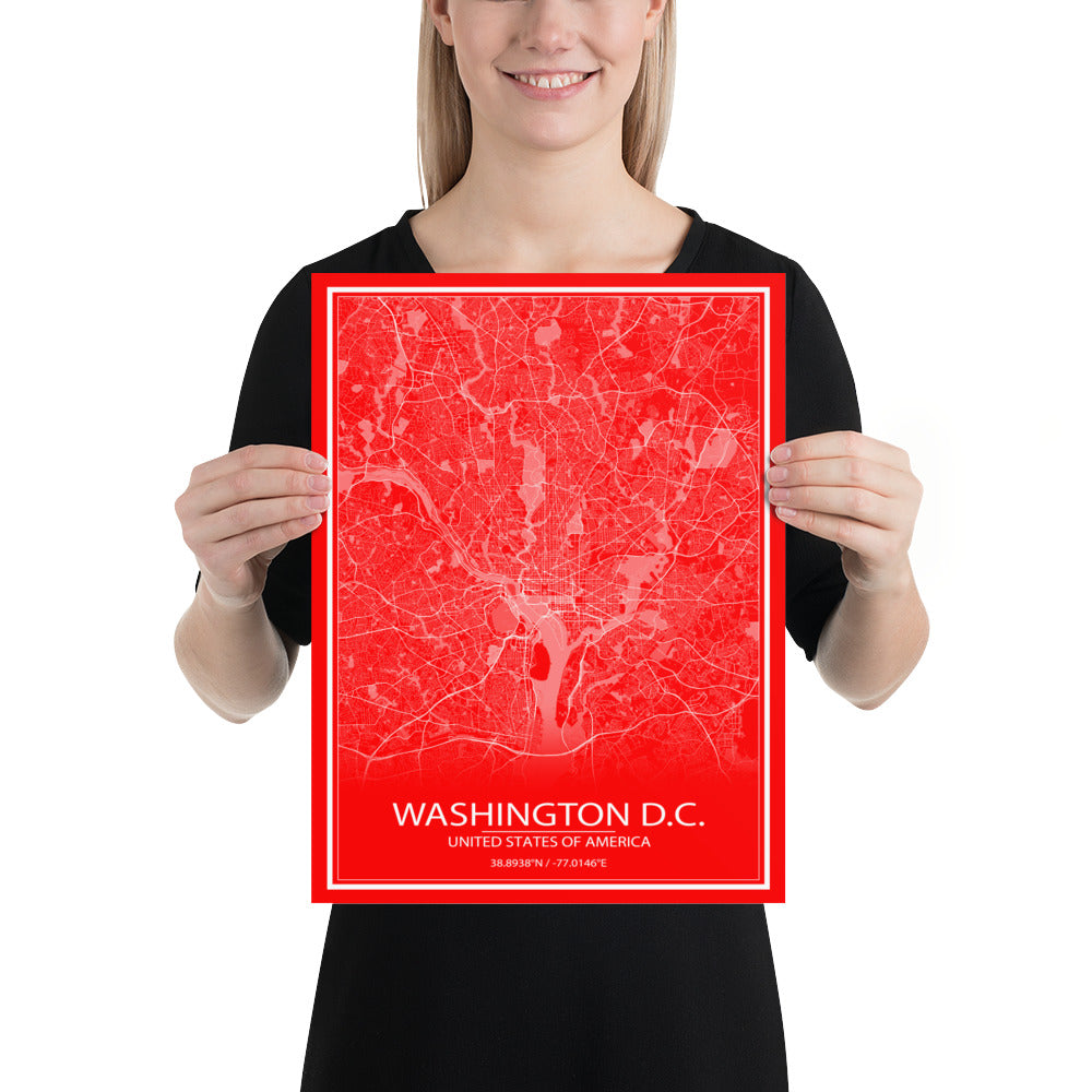 Washington, D.C. Red and White Paper Map