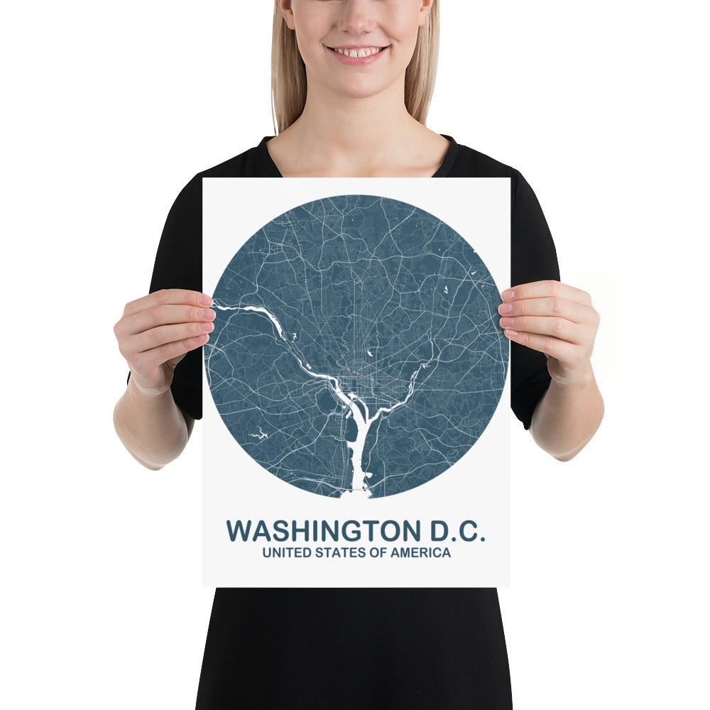 Washington, D.C. Circular Blue Paper Map