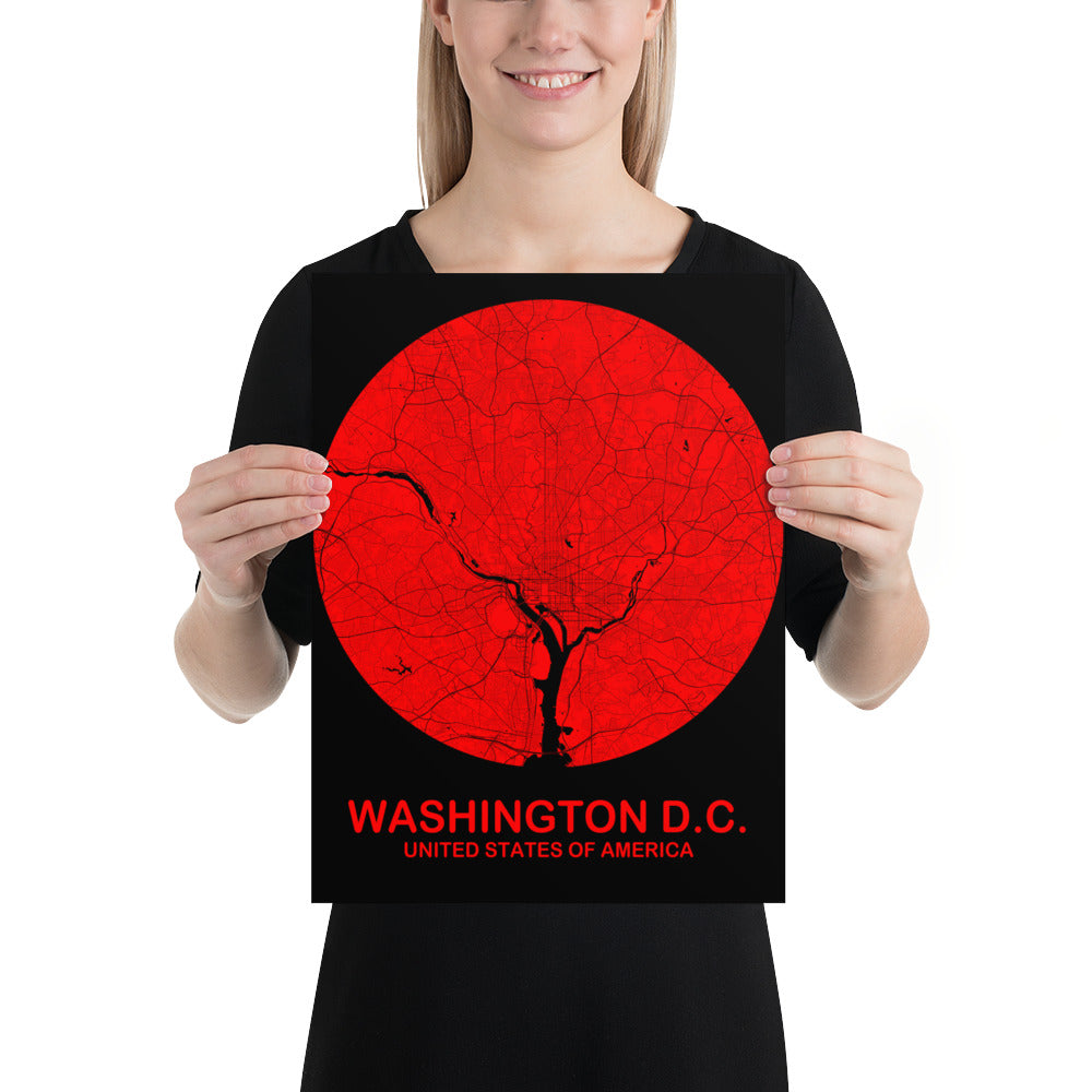 Washington, D.C. Circular Red Paper Map